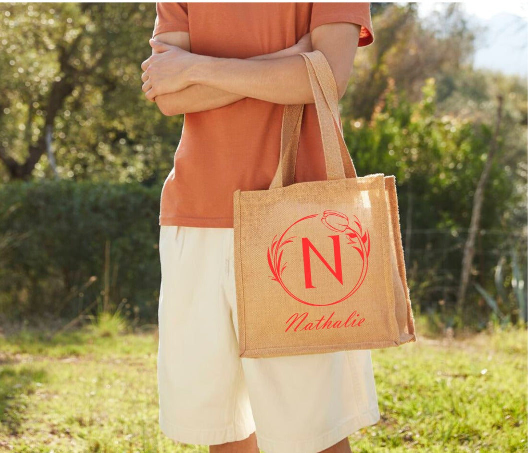 Jute Tote Bag Initial & Prénom