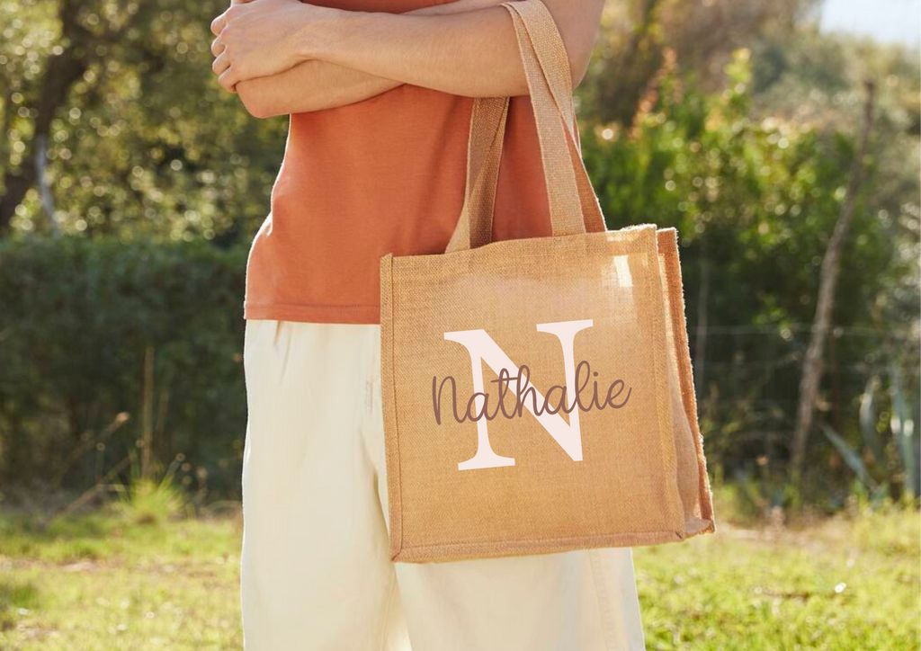 Jute shopping Tote Bag Lettre Prénom