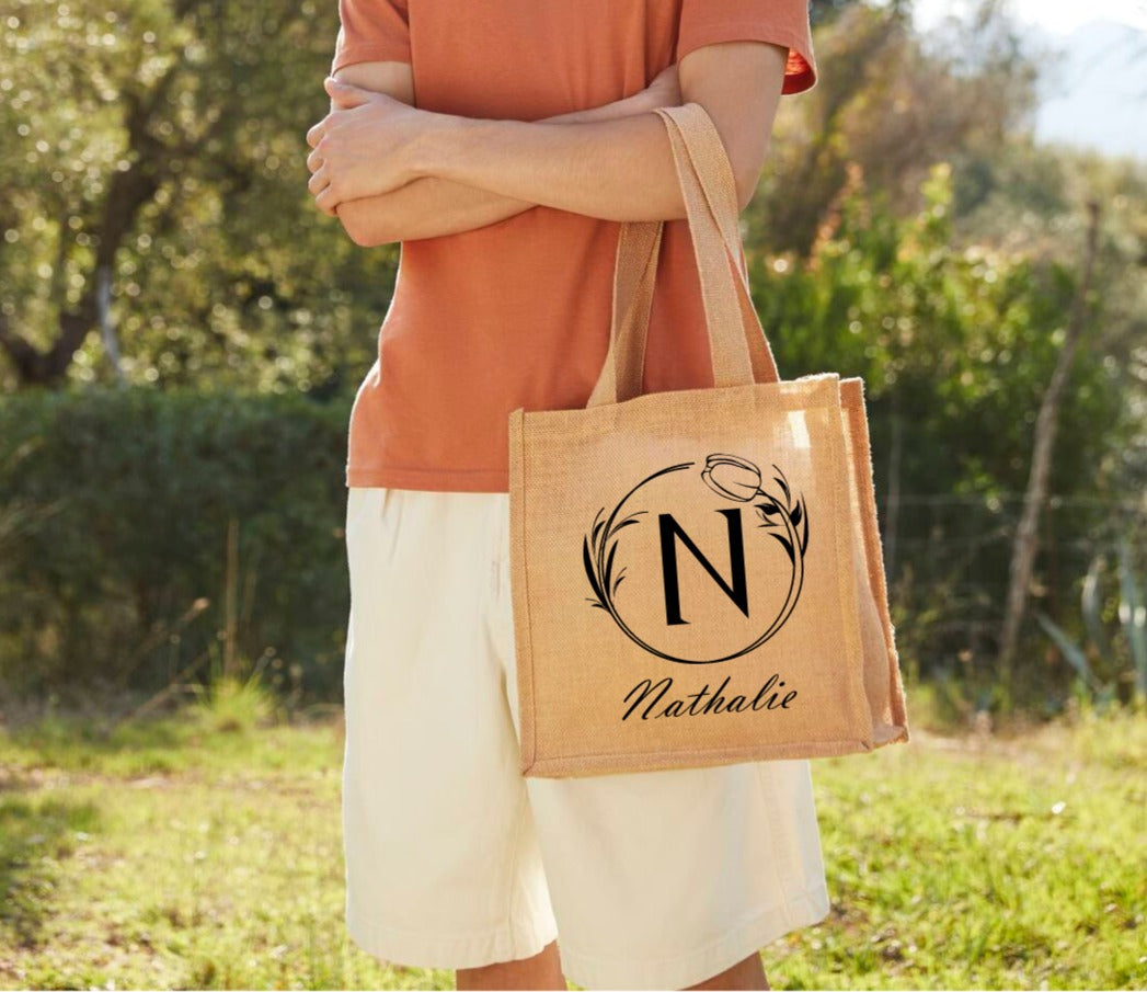 Jute Tote Bag Initial & Prénom