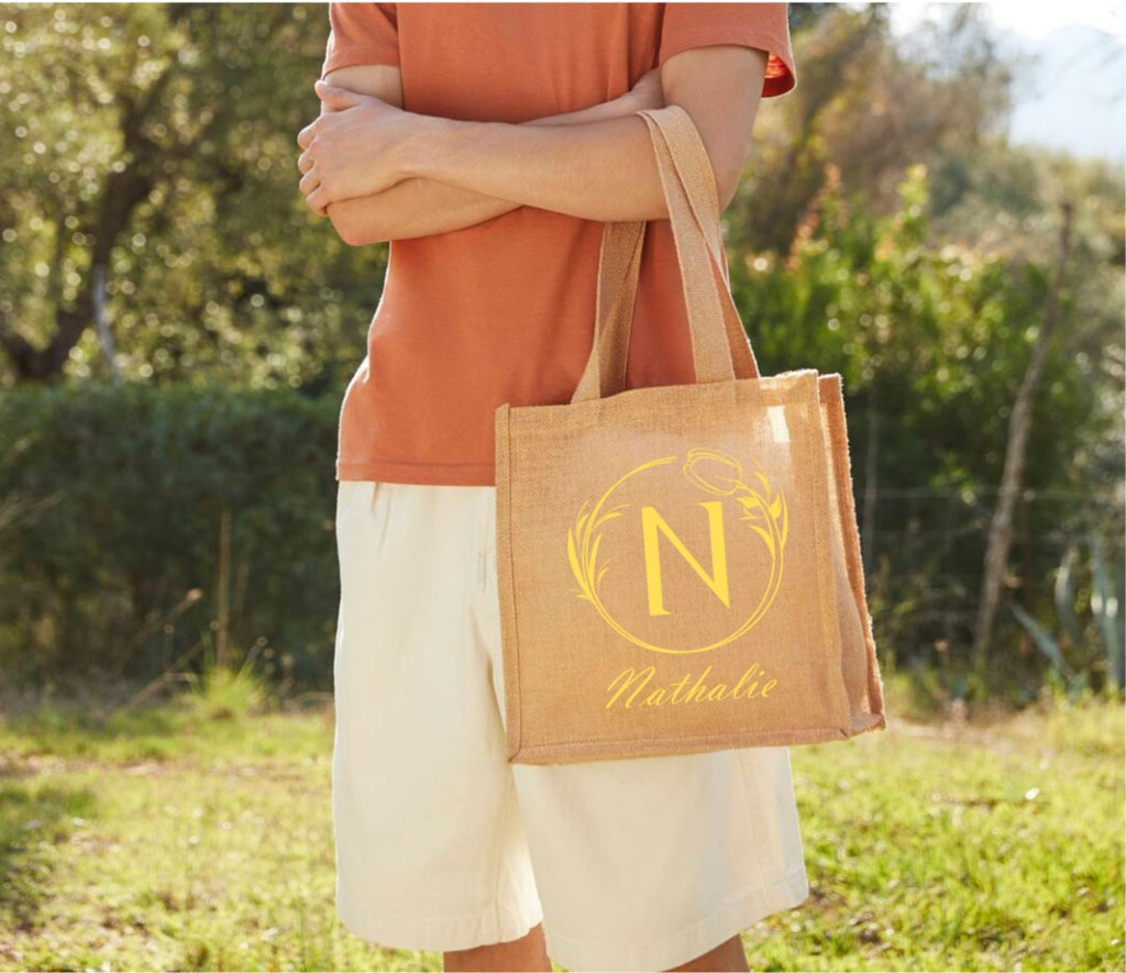 Jute Tote Bag Initial & Prénom