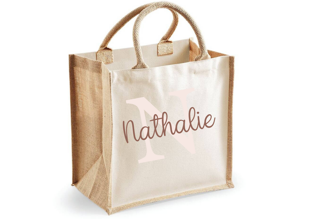 Jute shopping Tote Bag Lettre Prénom