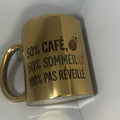Mug Argent '50% cafe 50% sommeil 100% pas reveille' Design Élégant et Finition de Haute Qualité Idéale pour les Collectionneurs ou Cadeau Unique