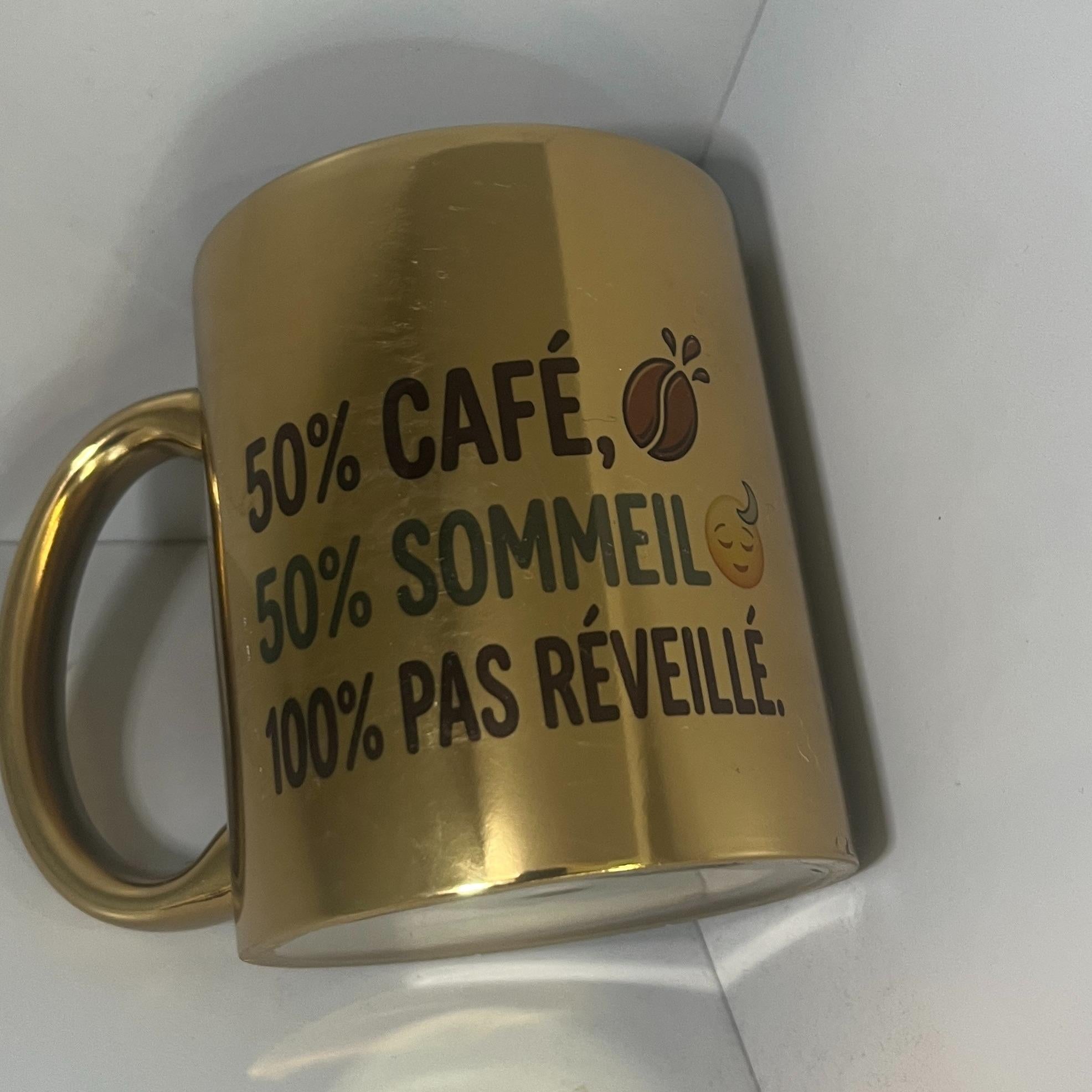 Mug Argent '50% cafe 50% sommeil 100% pas reveille' Design Élégant et Finition de Haute Qualité Idéale pour les Collectionneurs ou Cadeau Unique