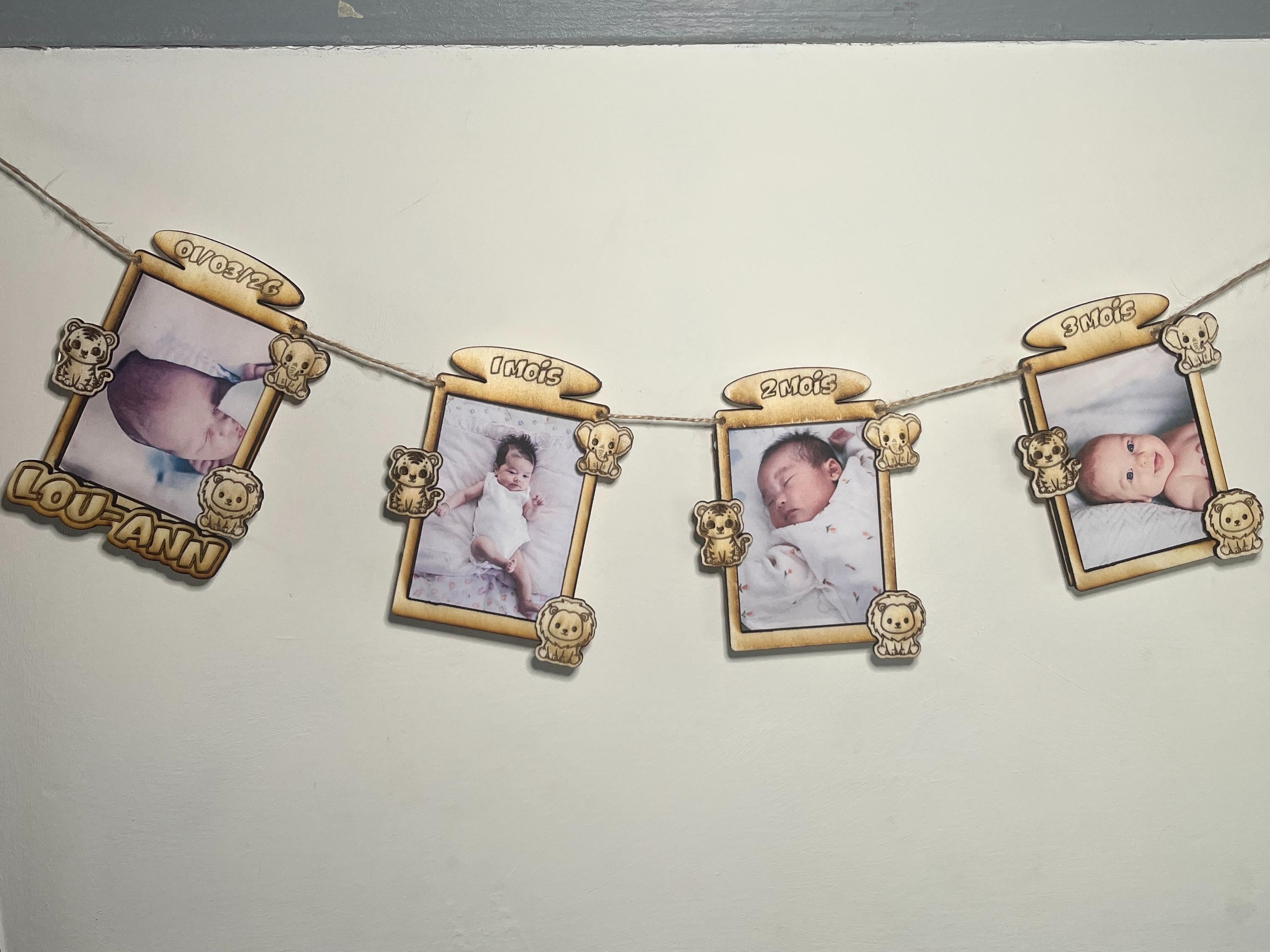 Cadre photo en bois personnalisable avec prénom, photo Naissance